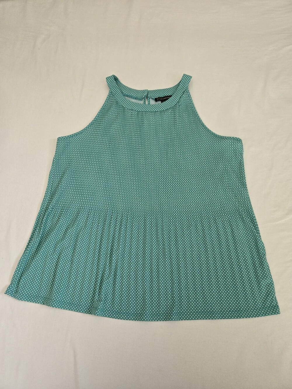 Adrianna Papell Neck Holder Top A-line Green White Polka Dots Pleating Stretchy